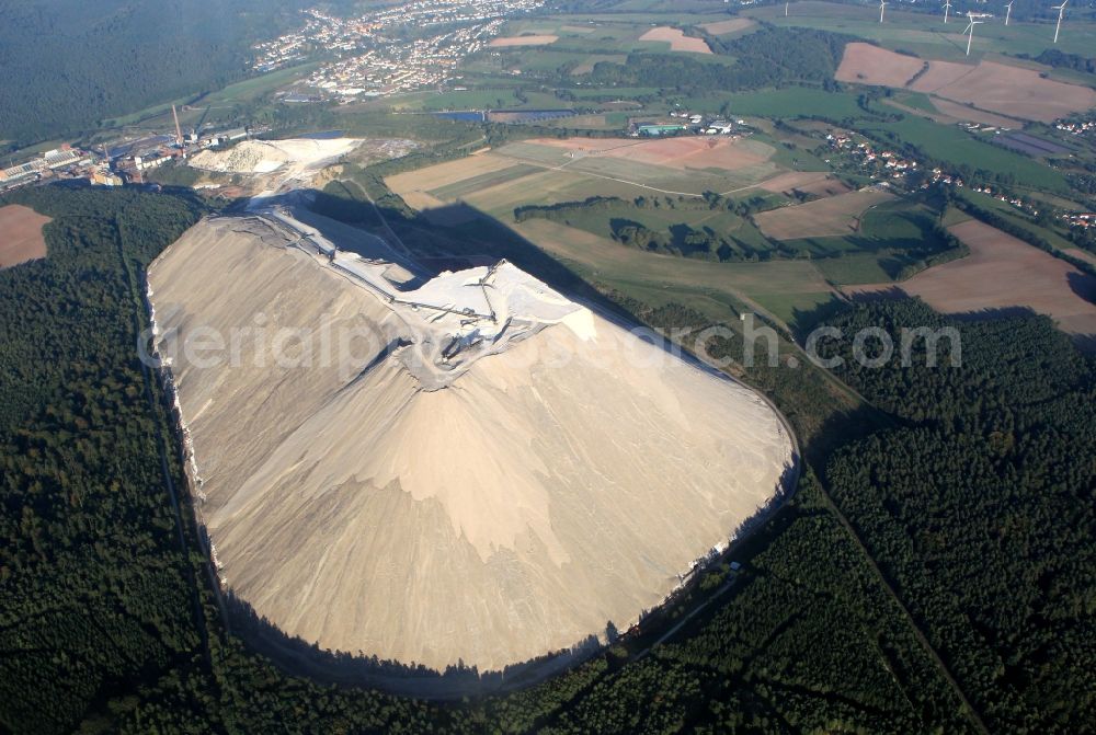 Aerial image Unterbreizbach - Overburden dumps of the mine the K & S AG on the shaft 1 in Unterbreizbach in Thuringia