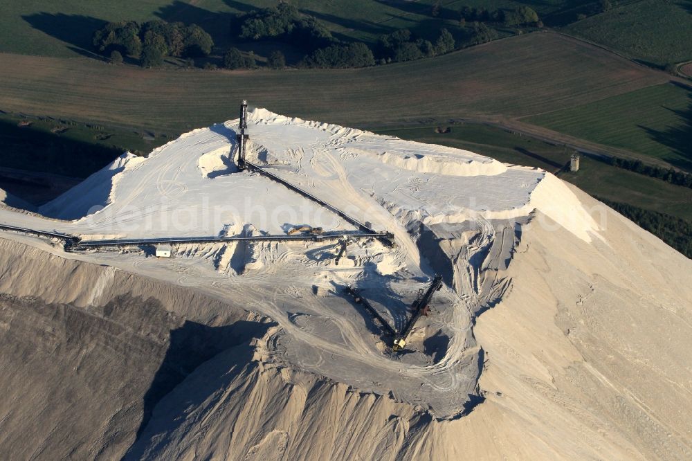 Unterbreizbach from above - Overburden dumps of the mine the K & S AG on the shaft 1 in Unterbreizbach in Thuringia