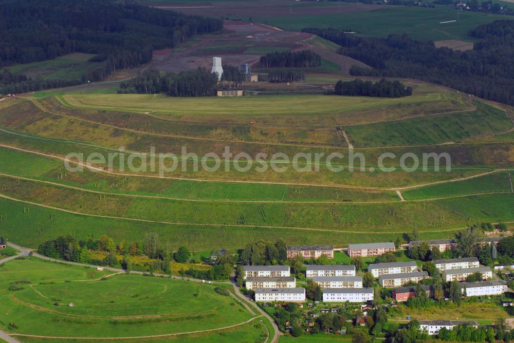 Bad Schlema from above - Blick auf die Haldenlandschaft des ehemaligen Uranbergbaus am Haldenweg in Bad Schlema.