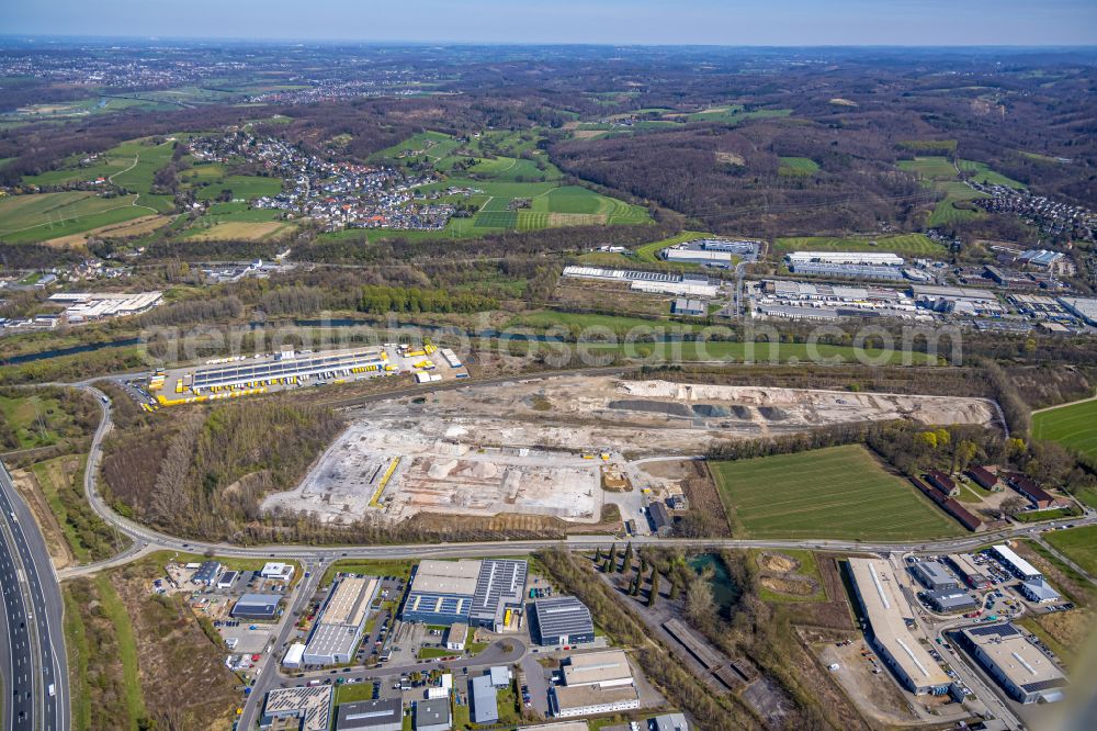 Hagen from the bird's eye view: Demolition and unsealing work on the concrete surfaces of Dolomitwerke for the construction of an industrial area on street Dolomitstrasse in Hagen at Ruhrgebiet in the state North Rhine-Westphalia, Germany