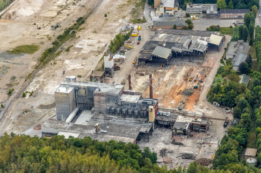 Hagen from the bird's eye view: Demolition and unsealing work on the concrete surfaces of Dolomitwerke for the construction of an industrial area on street Dolomitstrasse in Hagen at Ruhrgebiet in the state North Rhine-Westphalia, Germany