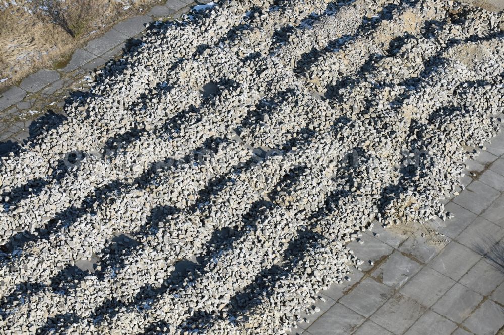 Aerial photograph Werneuchen - Demolition and unsealing work on the concrete surfaces the former storage areas and taxiways of the airfield in Werneuchen in the state Brandenburg