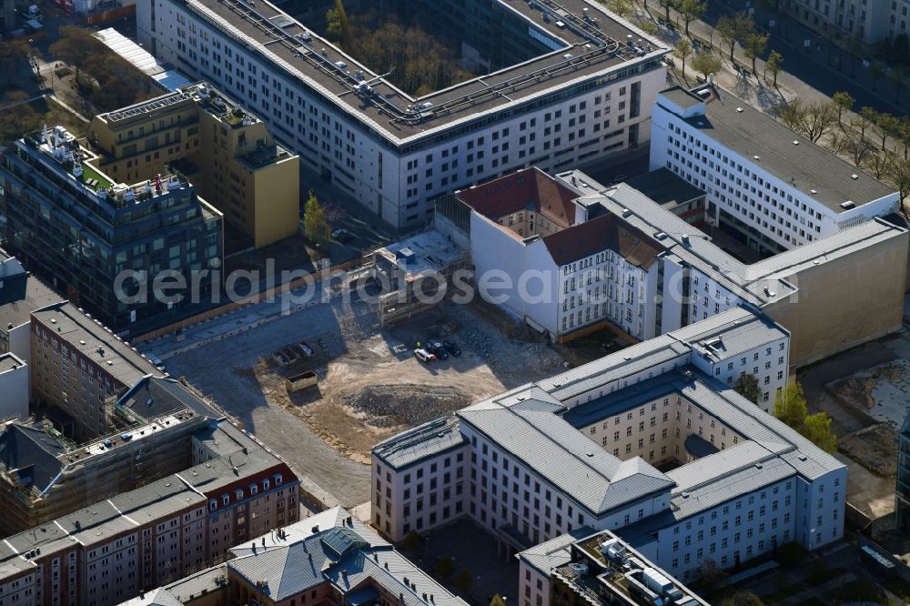 Aerial image Berlin - Demolition and unsealing work on the concrete surfaces the formerly Buero- and Geschaeftshaus on Dorotheenstrasse corner Schadowstrasse in the district Mitte in Berlin, Germany