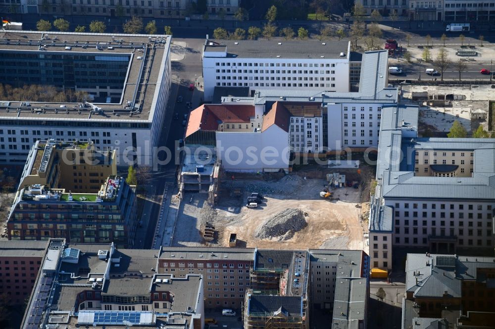 Berlin from above - Demolition and unsealing work on the concrete surfaces the formerly Buero- and Geschaeftshaus on Dorotheenstrasse corner Schadowstrasse in the district Mitte in Berlin, Germany