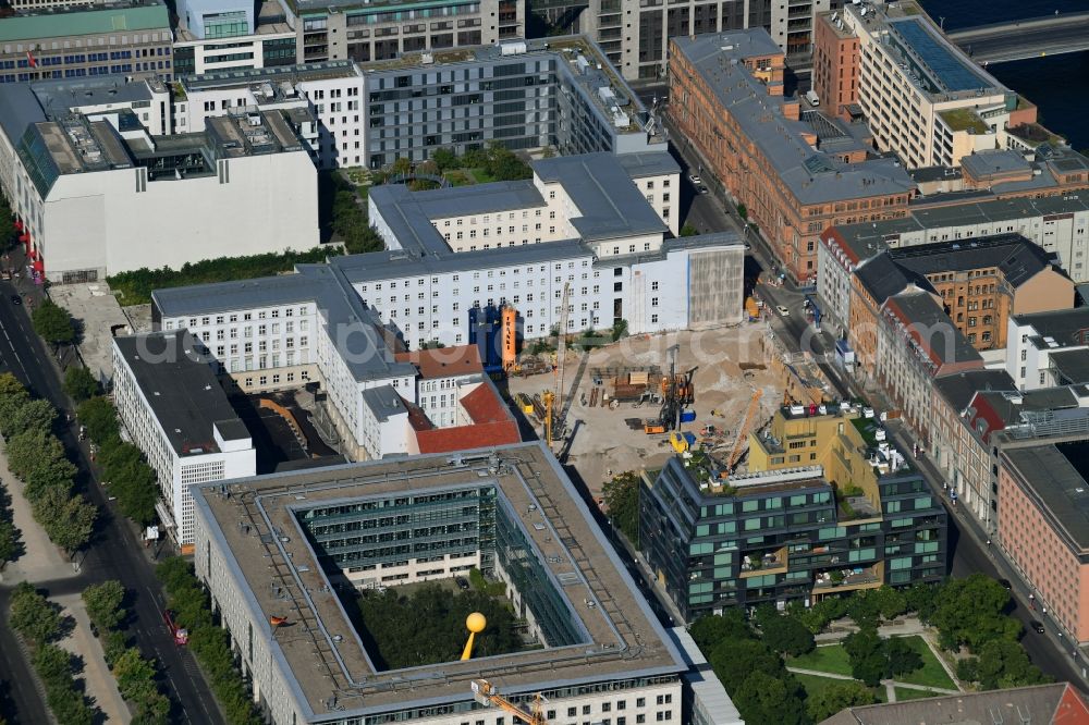 Berlin from above - Demolition and unsealing work on the concrete surfaces the formerly Buero- and Geschaeftshaus on Dorotheenstrasse corner Schadowstrasse in the district Mitte in Berlin, Germany