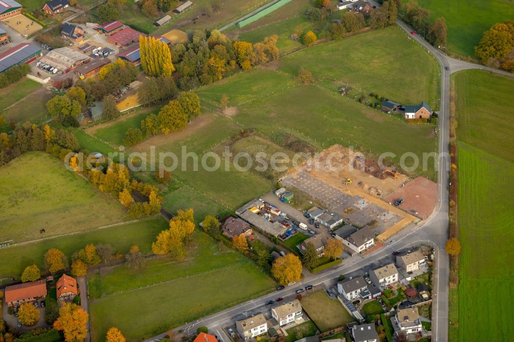 Aerial photograph Bottrop - Demolition and unsealing work on the concrete surfaces on Gregorstrasse corner Wiedau in the district Kirchhellen in Bottrop in the state North Rhine-Westphalia, Germany