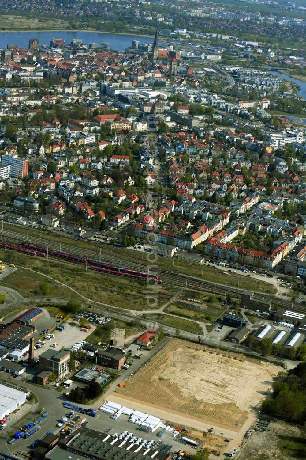 Rostock from the bird's eye view: Demolition and unsealing work on the site of the former diesel engine plant in Rostock in Mecklenburg-Vorpommern, Germany