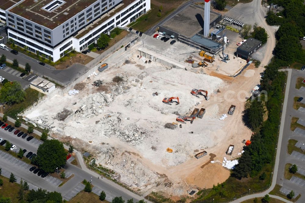 Bad Friedrichshall from the bird's eye view: Demolition and unsealing work on the concrete surfaces of SLK Klinikum on Plattenwald in Bad Friedrichshall in the state Baden-Wurttemberg, Germany