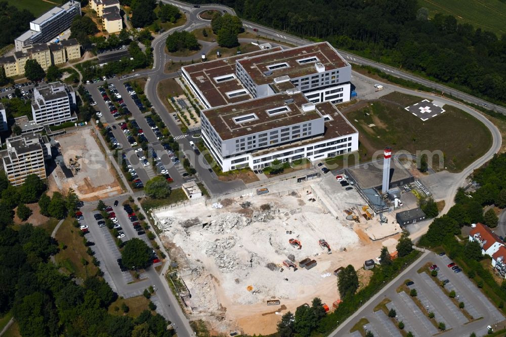 Aerial photograph Bad Friedrichshall - Demolition and unsealing work on the concrete surfaces of SLK Klinikum on Plattenwald in Bad Friedrichshall in the state Baden-Wurttemberg, Germany