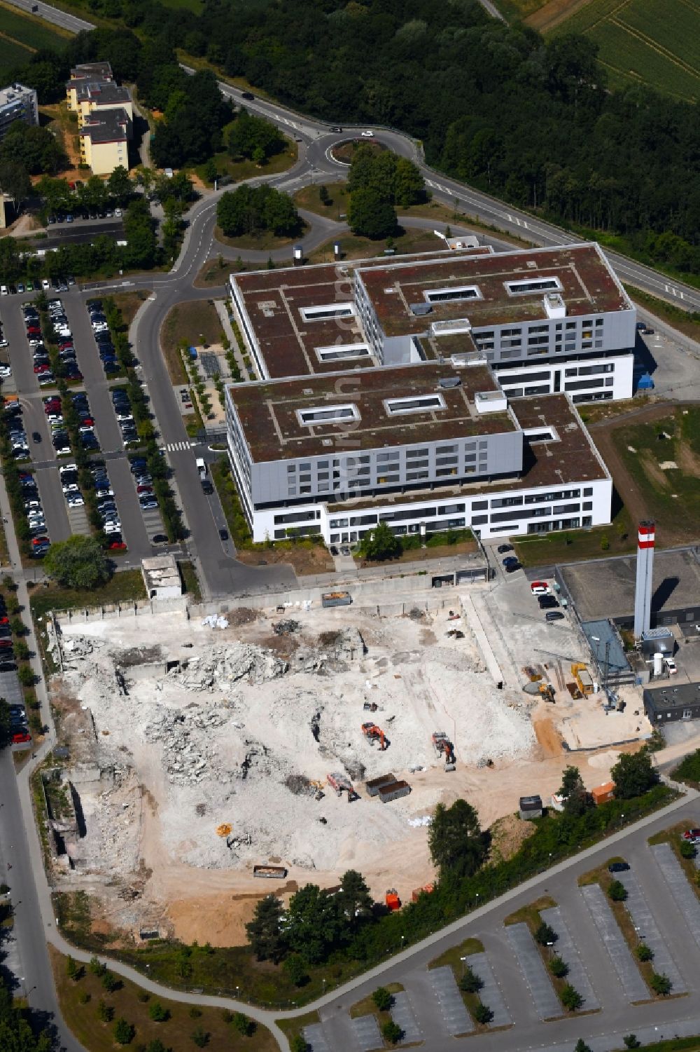 Bad Friedrichshall from above - Demolition and unsealing work on the concrete surfaces of SLK Klinikum on Plattenwald in Bad Friedrichshall in the state Baden-Wurttemberg, Germany