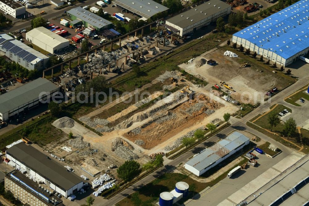 Aerial image Hoppegarten - Demolition and unsealing work on the concrete surfaces on Industriestrasse in Hoppegarten in the state Brandenburg, Germany