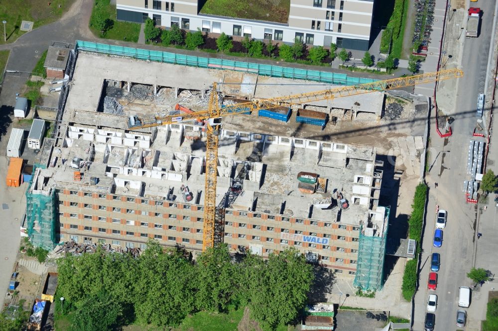 Aerial image Leipzig - View of the construction site for demolition of the old bed of the house at the University Hospital in Leipzig, Liebig Street in Saxony