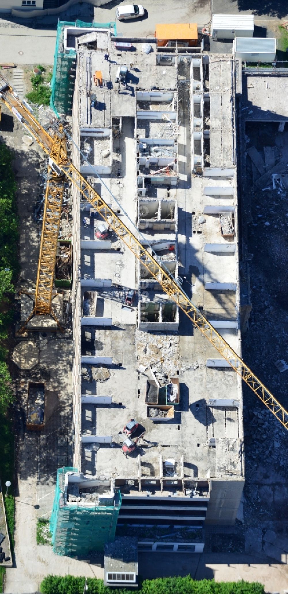 Leipzig from above - View of the construction site for demolition of the old bed of the house at the University Hospital in Leipzig, Liebig Street in Saxony