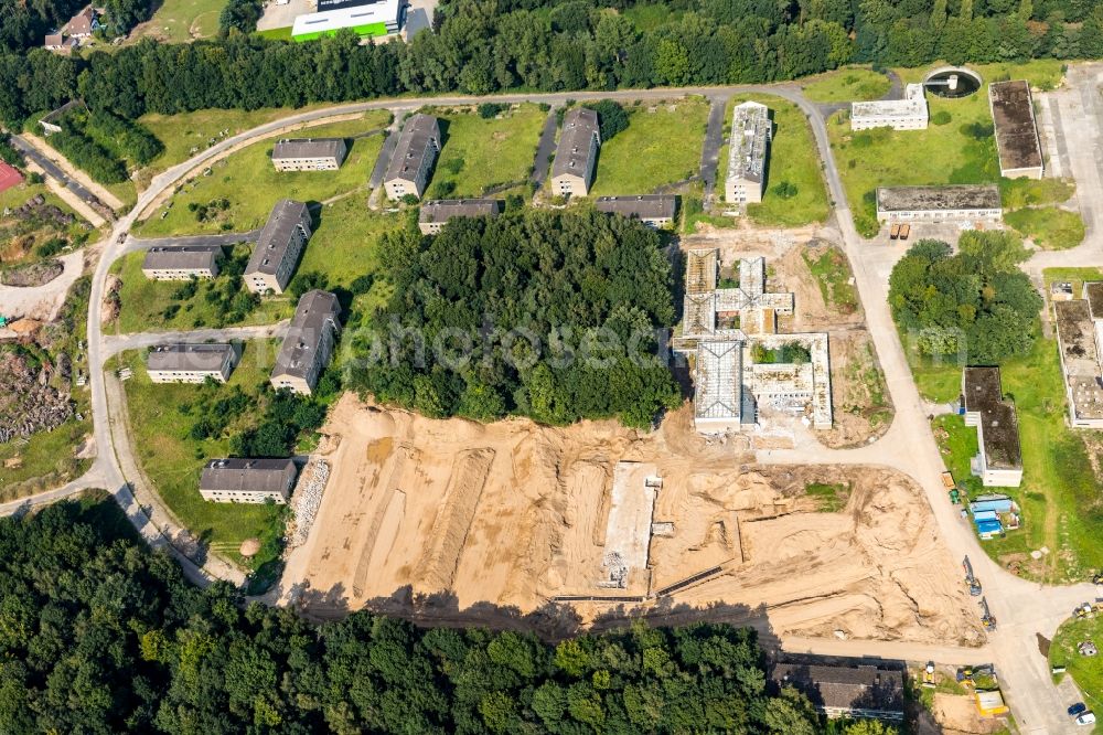 Aerial image Emmerich am Rhein - Demolition and clearance work on the building complex of the former military barracks Moritz-von-Nassau-Kaserne in the district Huethum in Emmerich am Rhein in the state North Rhine-Westphalia, Germany