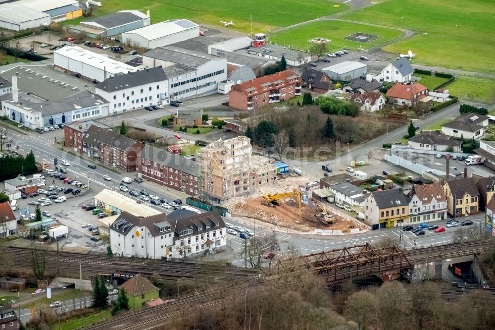 Aerial photograph Hamm - Dismantling of high-rise buildings Schrottimmobilie Heessener Strasse corner Muensterstrasse in the district Hamm-Heessen in Hamm in the state North Rhine-Westphalia, Germany