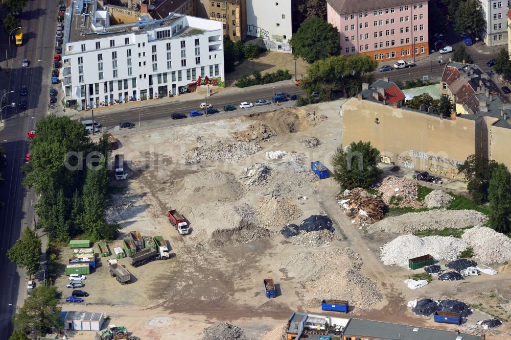 Aerial photograph Berlin - View at the site of the demolished former company building of the Freudenberg Sealing Products GmbH & Co. in Berlin Friedrichshain at the Boxhagener Street