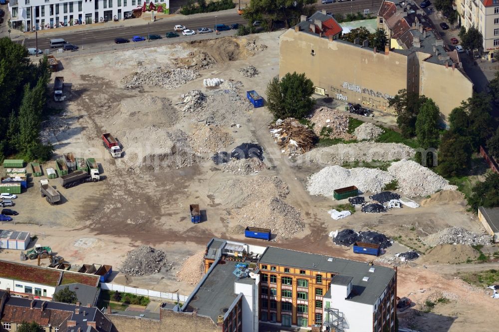 Berlin from above - View at the site of the demolished former company building of the Freudenberg Sealing Products GmbH & Co. in Berlin Friedrichshain at the Boxhagener Street