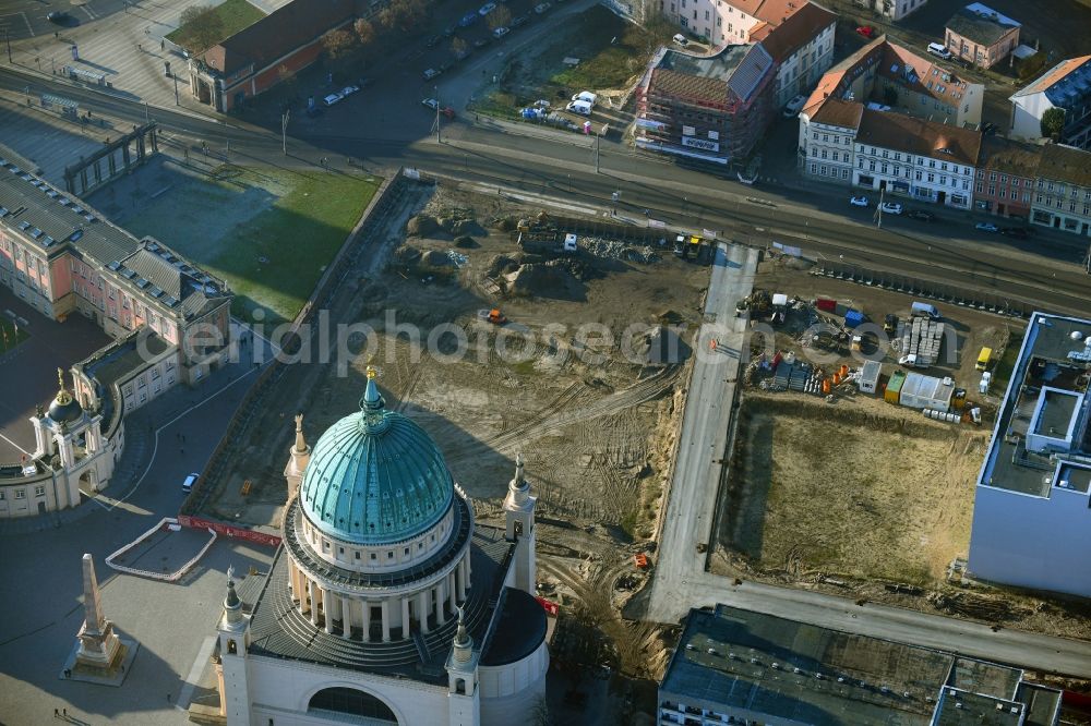 Potsdam from above - Demolition of the former school building of Fachhochschule Potsdam on Friedrich-Ebert-Strasse in Potsdam in the state Brandenburg, Germany