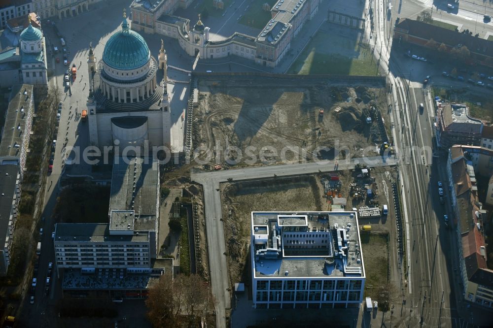 Potsdam from the bird's eye view: Demolition of the former school building of Fachhochschule Potsdam on Friedrich-Ebert-Strasse in Potsdam in the state Brandenburg, Germany