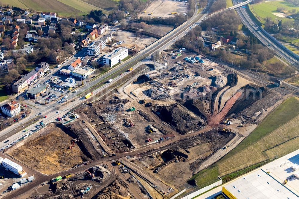 Aerial photograph Bochum - Demolition and disposal work on the remains of the ruins in the development area MARK 51A?7 along the B226 in the district Laer in Bochum in the state North Rhine-Westphalia, Germany