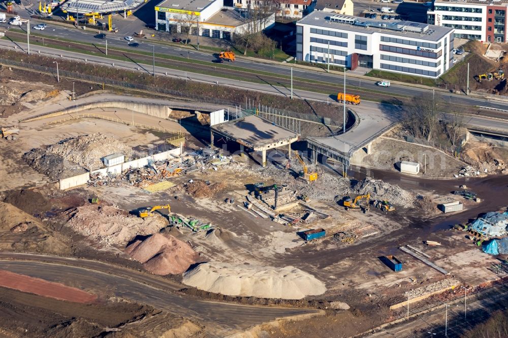 Bochum from above - Demolition and disposal work on the remains of the ruins in the development area MARK 51A?7 along the B226 in the district Laer in Bochum in the state North Rhine-Westphalia, Germany