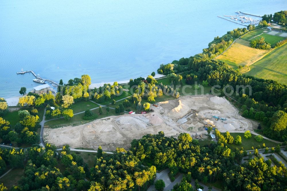 Klink from above - Demolition and disposal work on the remains of the ruins of Mueritz-Hotel on Seeblick in Klink in the state Mecklenburg - Western Pomerania, Germany