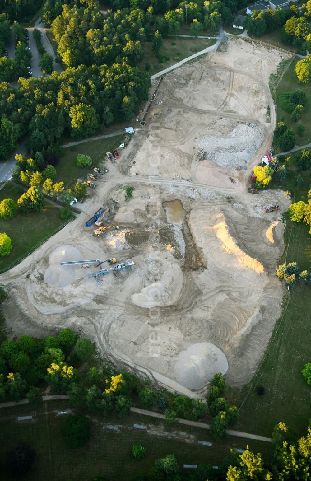 Klink from above - Demolition and disposal work on the remains of the ruins of Mueritz-Hotel on Seeblick in Klink in the state Mecklenburg - Western Pomerania, Germany