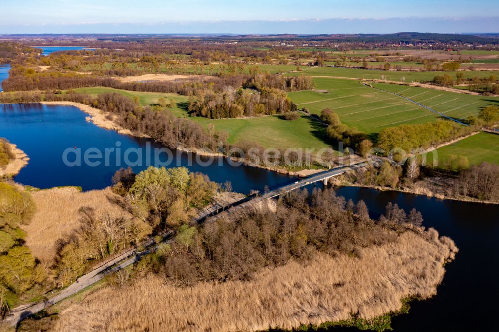 Liepe from the bird's eye view: Demolition and replacement of a new bridge on street Schoepfwerk in Liepe in the state Brandenburg, Germany