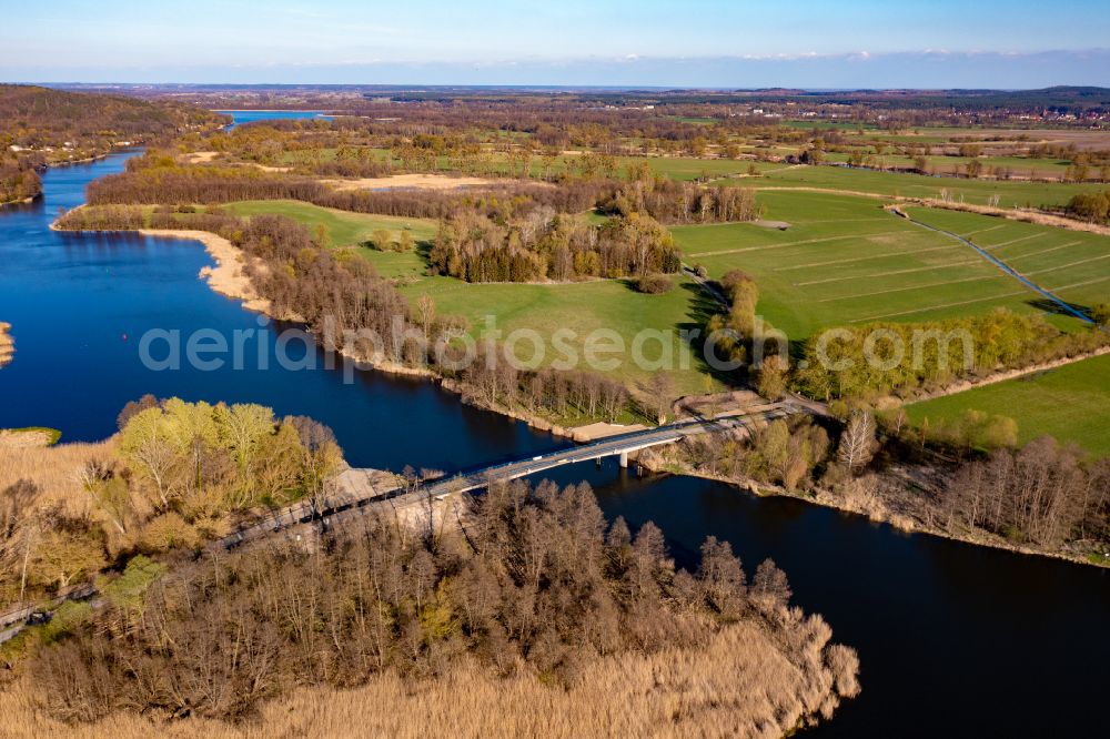 Aerial image Liepe - Demolition and replacement of a new bridge on street Schoepfwerk in Liepe in the state Brandenburg, Germany