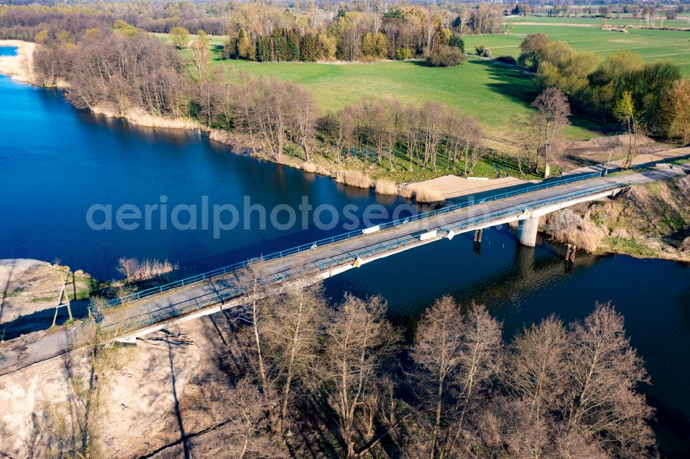 Aerial photograph Liepe - Demolition and replacement of a new bridge on street Schoepfwerk in Liepe in the state Brandenburg, Germany