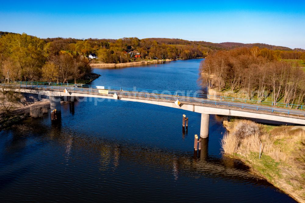 Liepe from above - Demolition and replacement of a new bridge on street Schoepfwerk in Liepe in the state Brandenburg, Germany