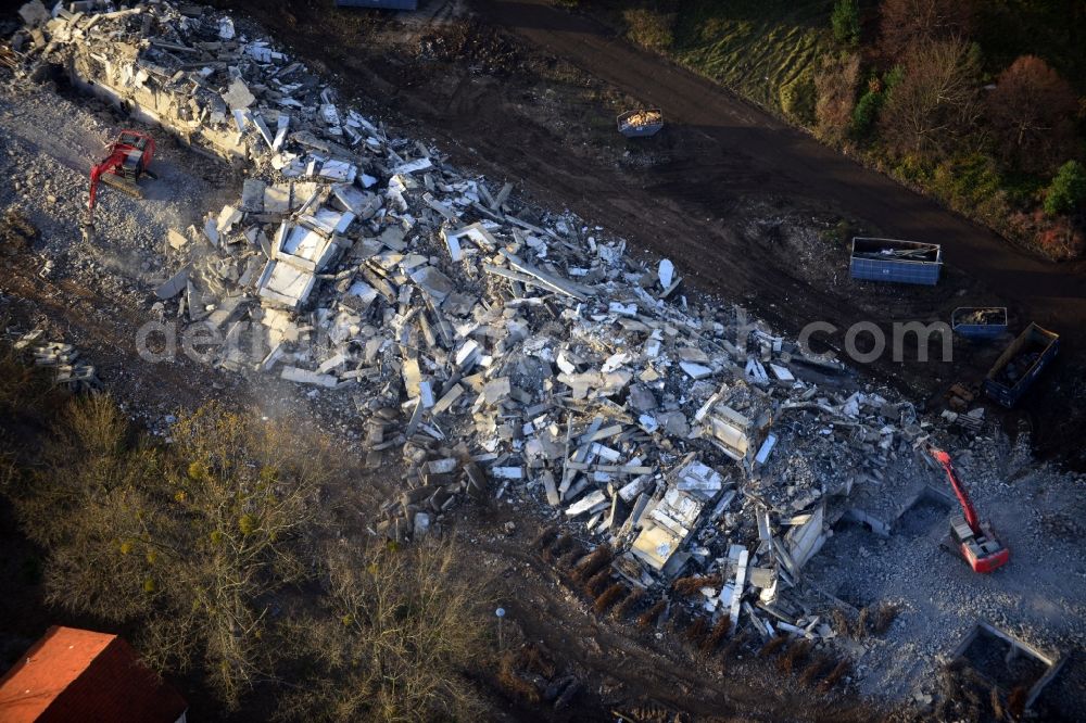 Aerial image Basdorf - Demolition of buildings in the Barracks area of the former state-police school in Basdorf in Brandenburg