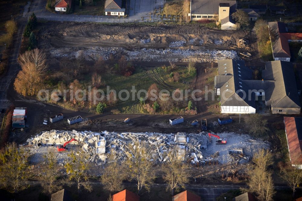 Basdorf from the bird's eye view: Demolition of buildings in the Barracks area of the former state-police school in Basdorf in Brandenburg