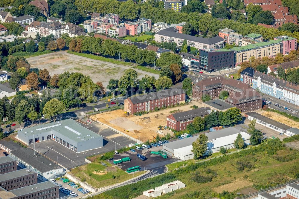 Aerial image Bochum - Demolition of the police barracks and construction site for the construction of a workshop for trucks and passenger cars of the Landesamt fuer Zentrale Dienste (LZPD) in the district Bochum Mitte in Bochum in the state of North Rhine-Westphalia, Germany
