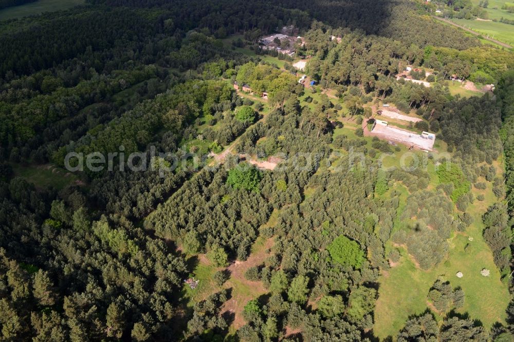 Aerial photograph Detershagen - View of a former tank farm of the NVA in the GDR National People's Army south of the Elbe-Havel canal to Detershagen in Saxony-Anhalt