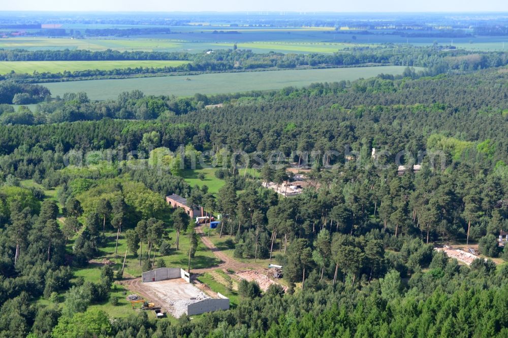 Detershagen from above - View of a former tank farm of the NVA in the GDR National People's Army south of the Elbe-Havel canal to Detershagen in Saxony-Anhalt