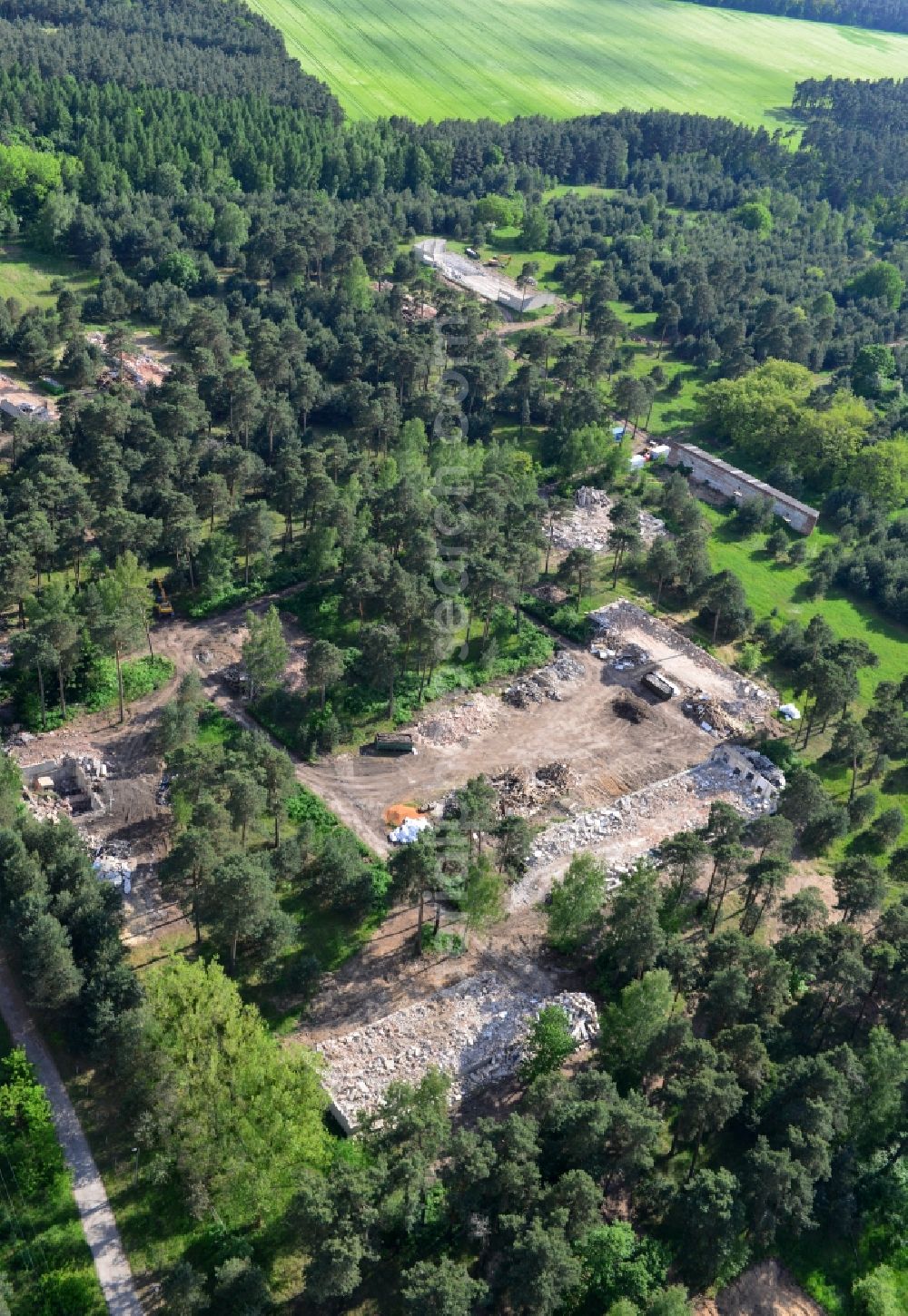 Aerial photograph Detershagen - View of a former tank farm of the NVA in the GDR National People's Army south of the Elbe-Havel canal to Detershagen in Saxony-Anhalt