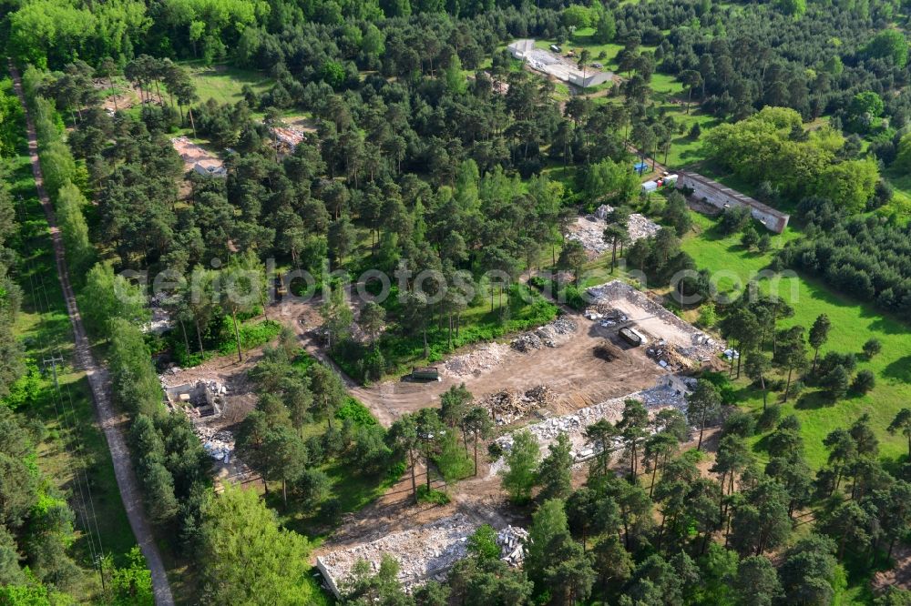 Detershagen from above - View of a former tank farm of the NVA in the GDR National People's Army south of the Elbe-Havel canal to Detershagen in Saxony-Anhalt