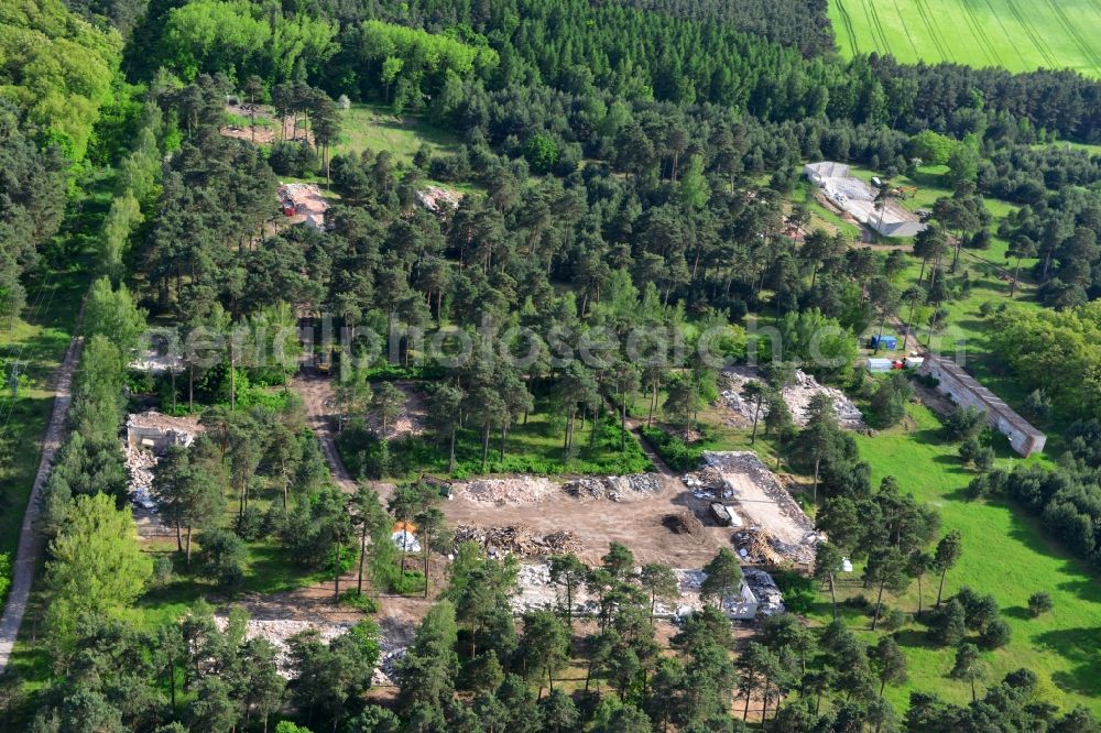 Detershagen from the bird's eye view: View of a former tank farm of the NVA in the GDR National People's Army south of the Elbe-Havel canal to Detershagen in Saxony-Anhalt