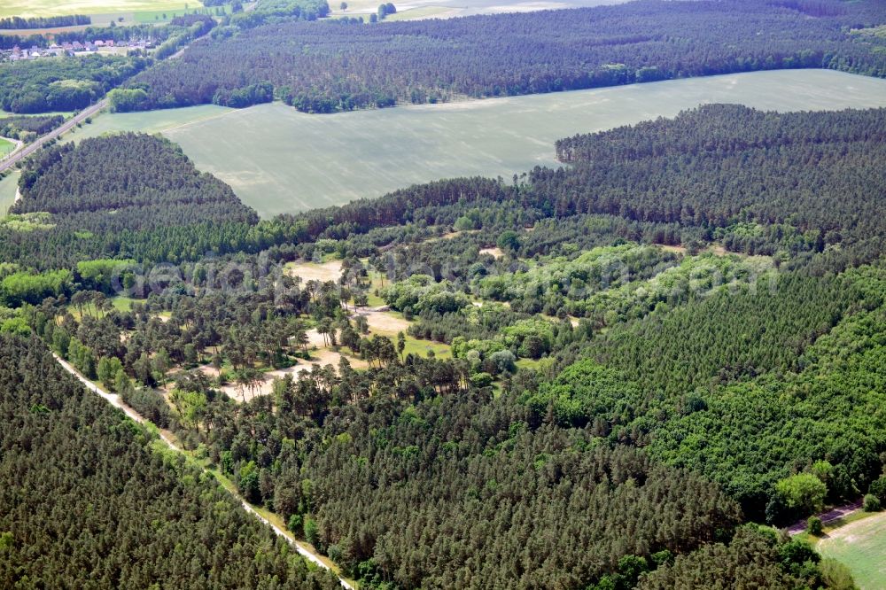 Detershagen from above - View of a former tank farm of the NVA in the GDR National People's Army south of the Elbe-Havel canal to Detershagen in Saxony-Anhalt