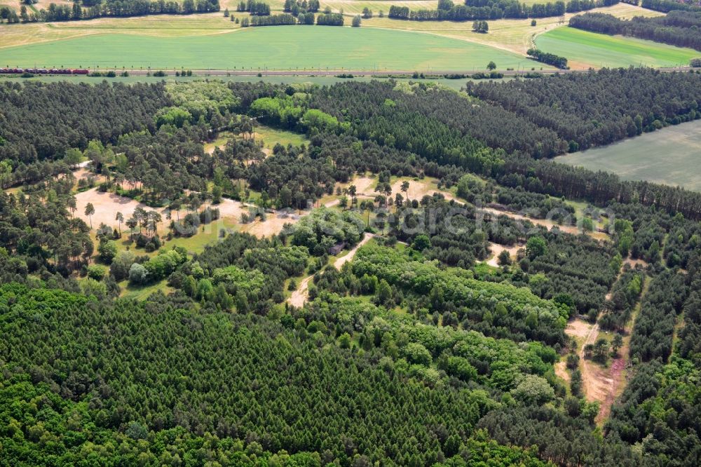 Aerial image Detershagen - View of a former tank farm of the NVA in the GDR National People's Army south of the Elbe-Havel canal to Detershagen in Saxony-Anhalt