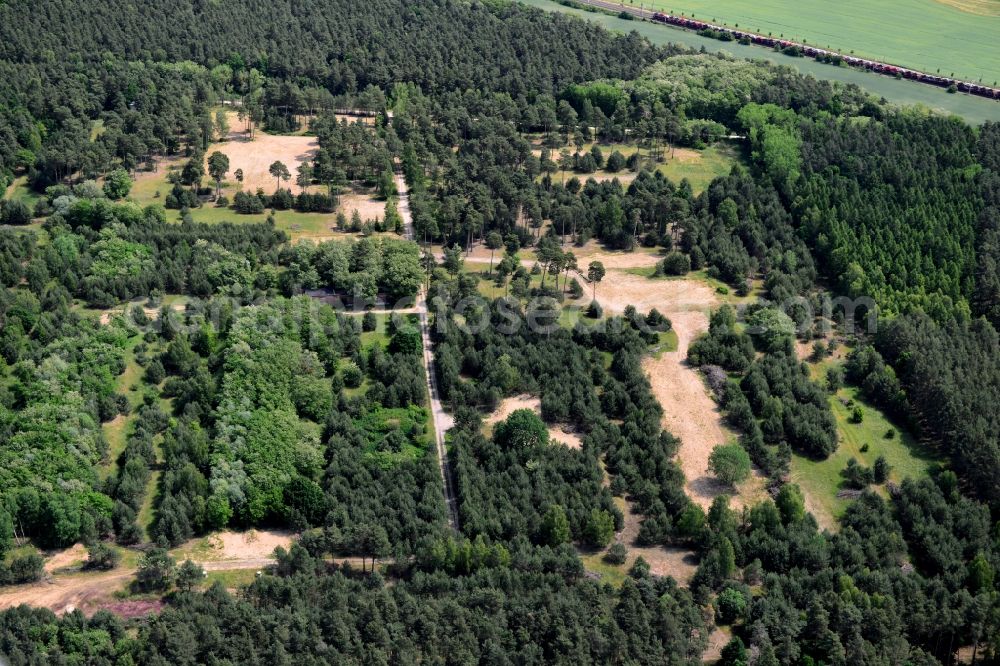 Aerial photograph Detershagen - View of a former tank farm of the NVA in the GDR National People's Army south of the Elbe-Havel canal to Detershagen in Saxony-Anhalt