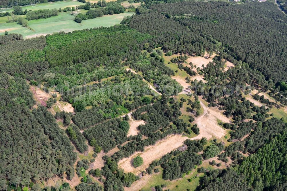 Detershagen from above - View of a former tank farm of the NVA in the GDR National People's Army south of the Elbe-Havel canal to Detershagen in Saxony-Anhalt