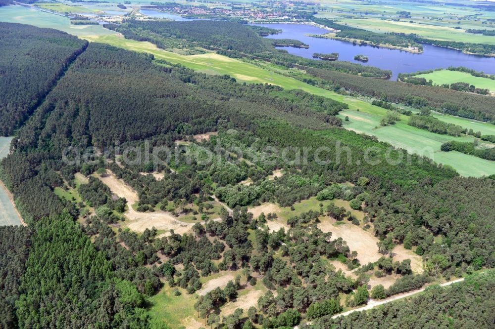 Aerial photograph Detershagen - View of a former tank farm of the NVA in the GDR National People's Army south of the Elbe-Havel canal to Detershagen in Saxony-Anhalt