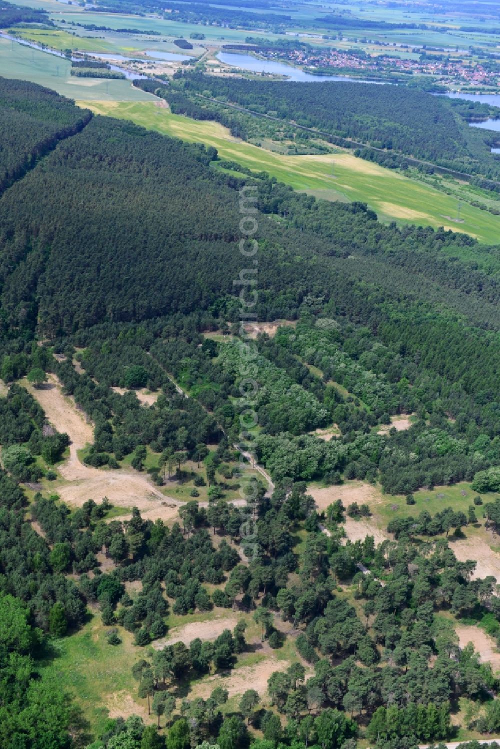 Detershagen from above - View of a former tank farm of the NVA in the GDR National People's Army south of the Elbe-Havel canal to Detershagen in Saxony-Anhalt