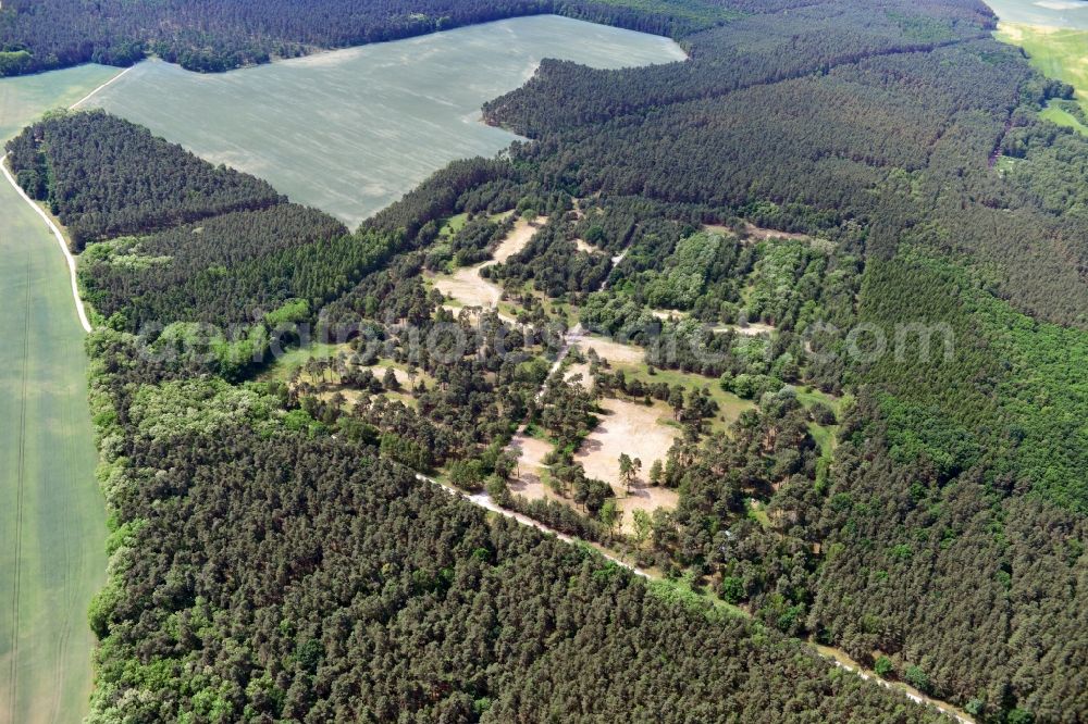 Aerial photograph Detershagen - View of a former tank farm of the NVA in the GDR National People's Army south of the Elbe-Havel canal to Detershagen in Saxony-Anhalt