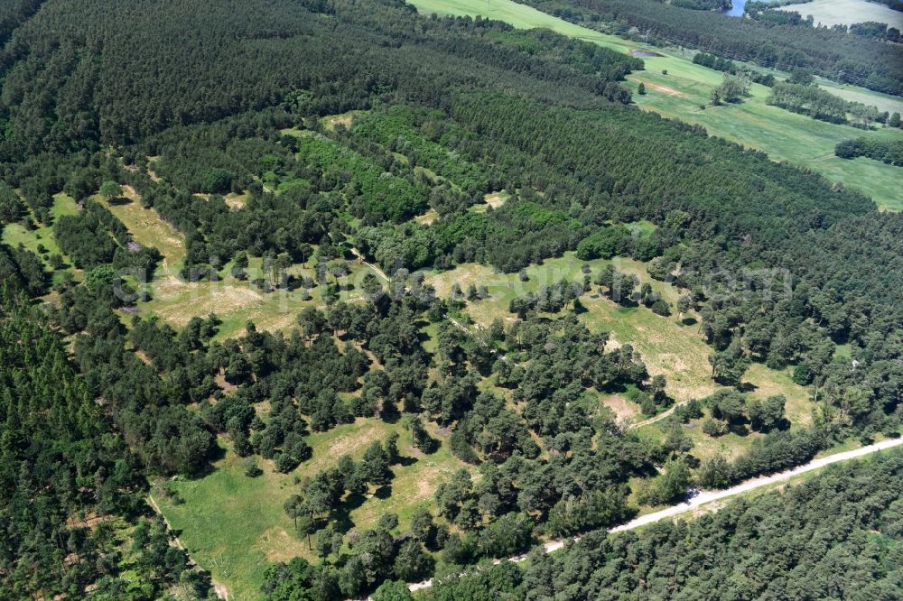 Detershagen from above - View of a former tank farm of the NVA in the GDR National People's Army south of the Elbe-Havel canal to Detershagen in Saxony-Anhalt