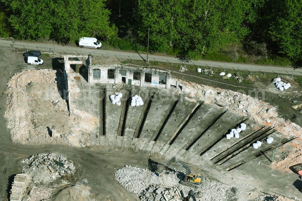 Waren (Müritz) from above - Demolition of the roundhouse in Waren (Mueritz) at the freight yard in the state Mecklenburg-Western Pomerania, Germany