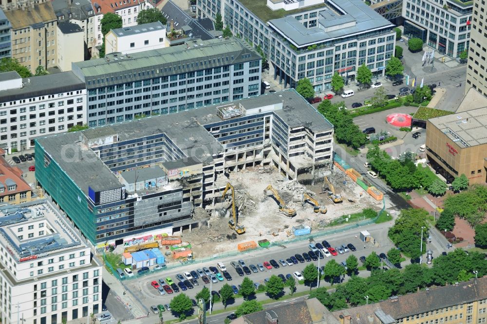 Leipzig from the bird's eye view: Demolition of the ruins of the old Robotron - Company - building in Leipzig in Saxony