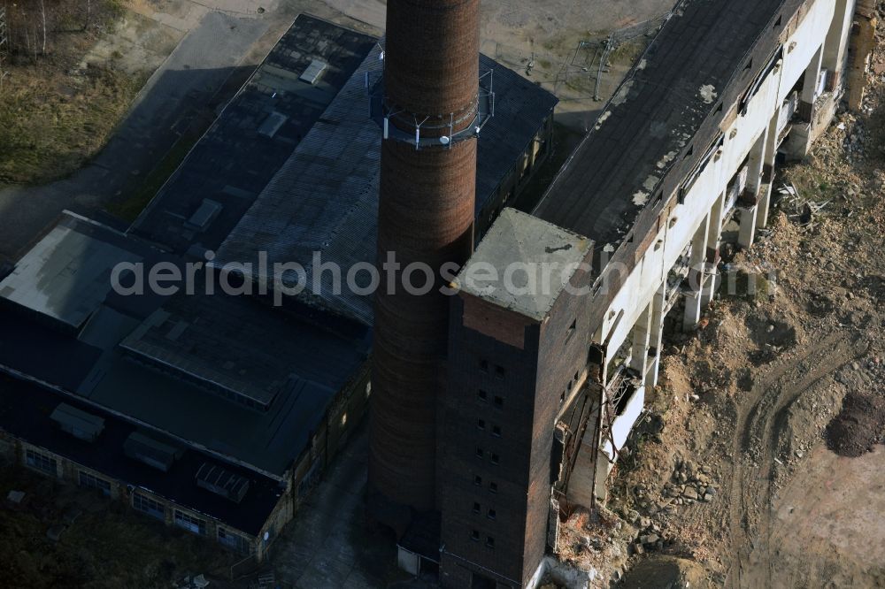 Aerial image Holzweißig - Demolition of the ruins of the former pipe works Holzweißig in Saxony-Anhalt